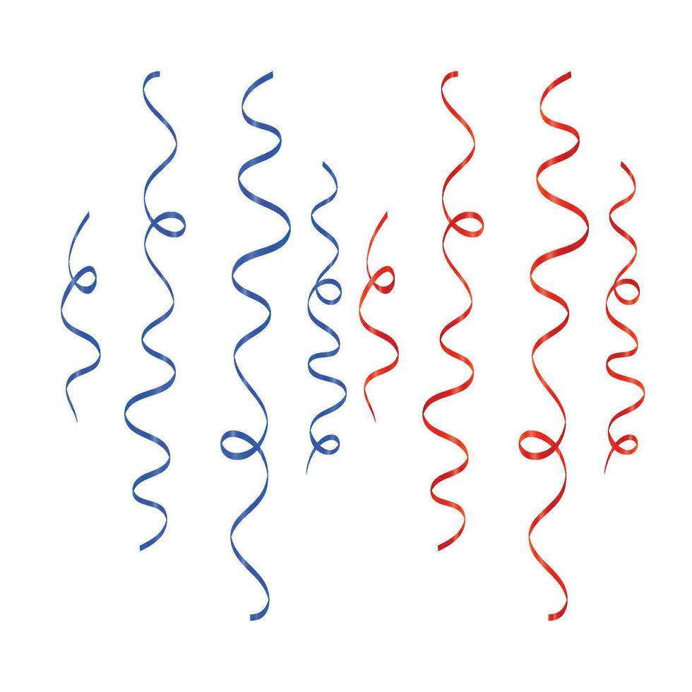 Vector 3d red and blue ribbon confetti set on white