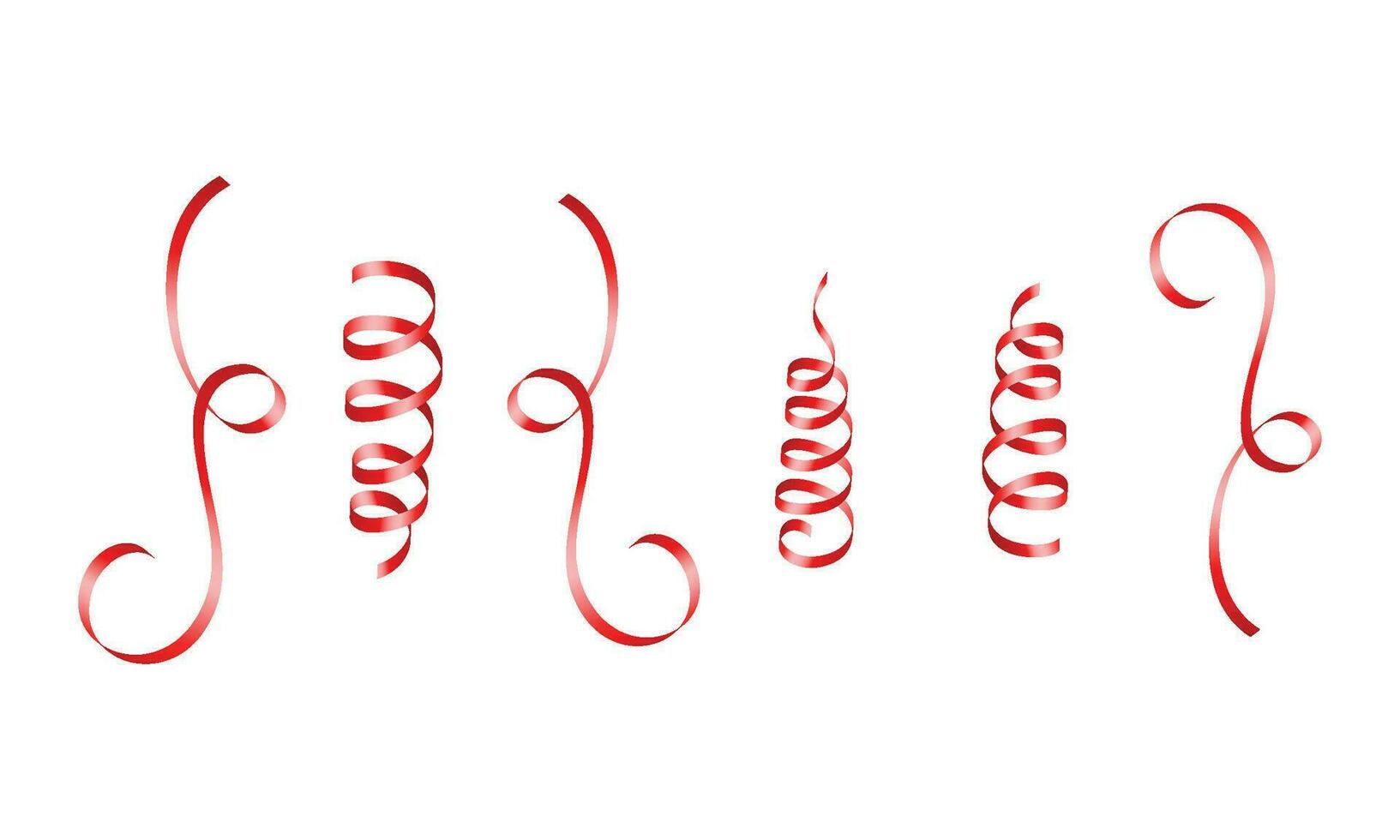 Vector red curled ribbons serpentine realistic set