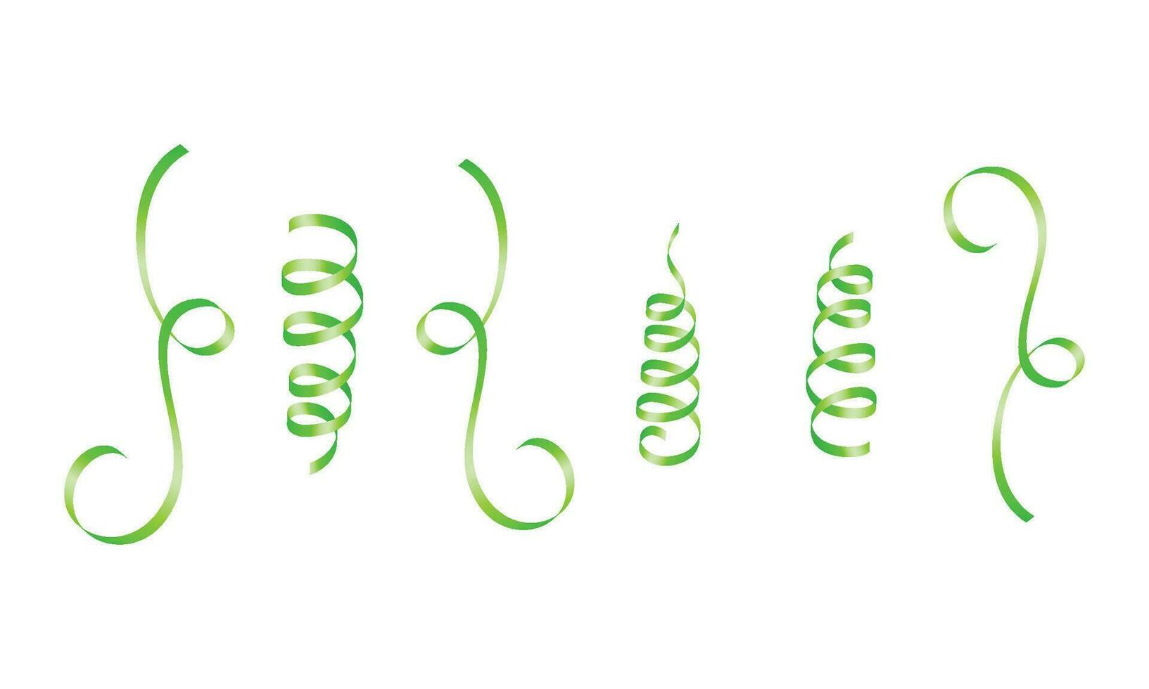 Vector green curled ribbons serpentine realistic set