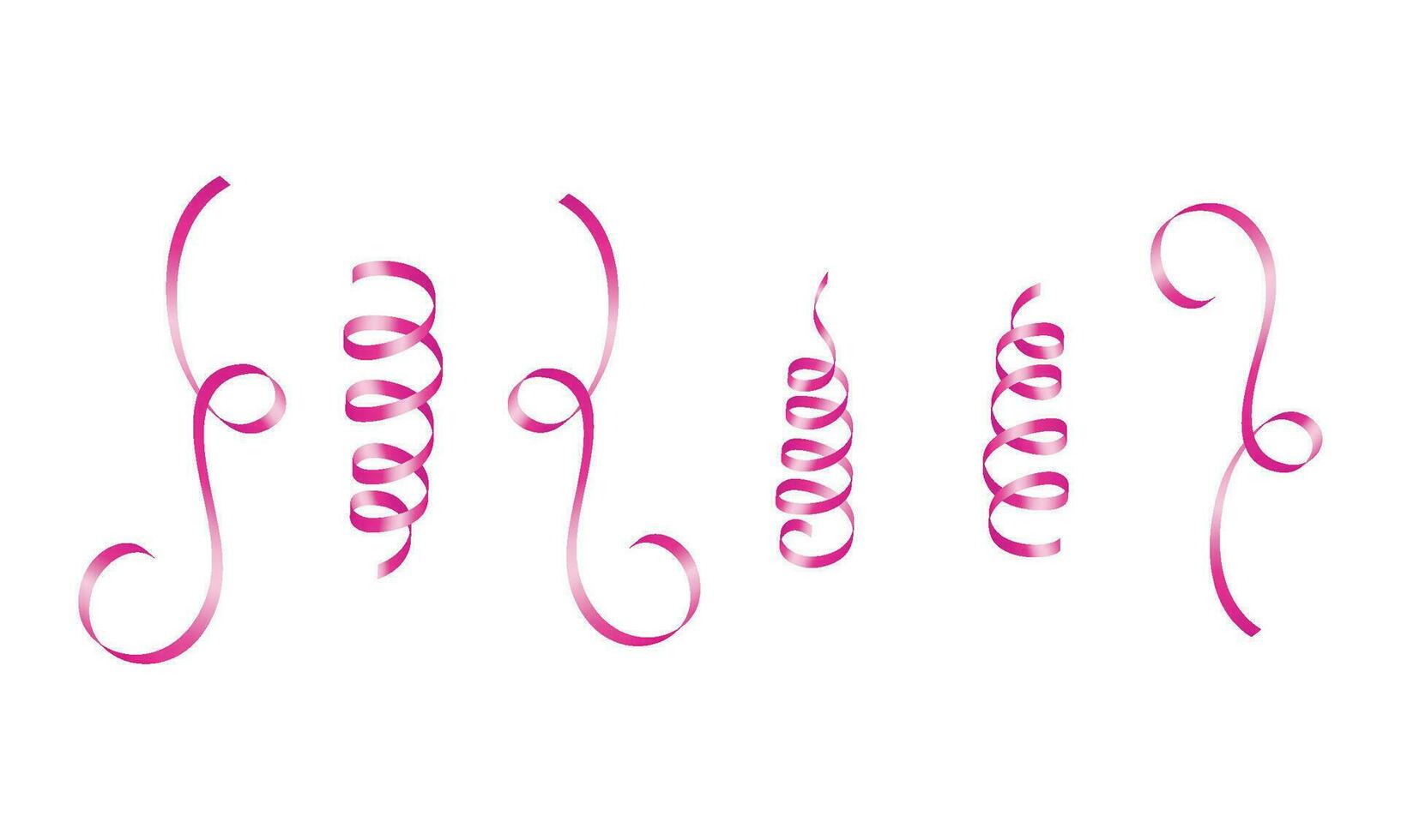 Vector pink curled ribbons serpentine realistic set
