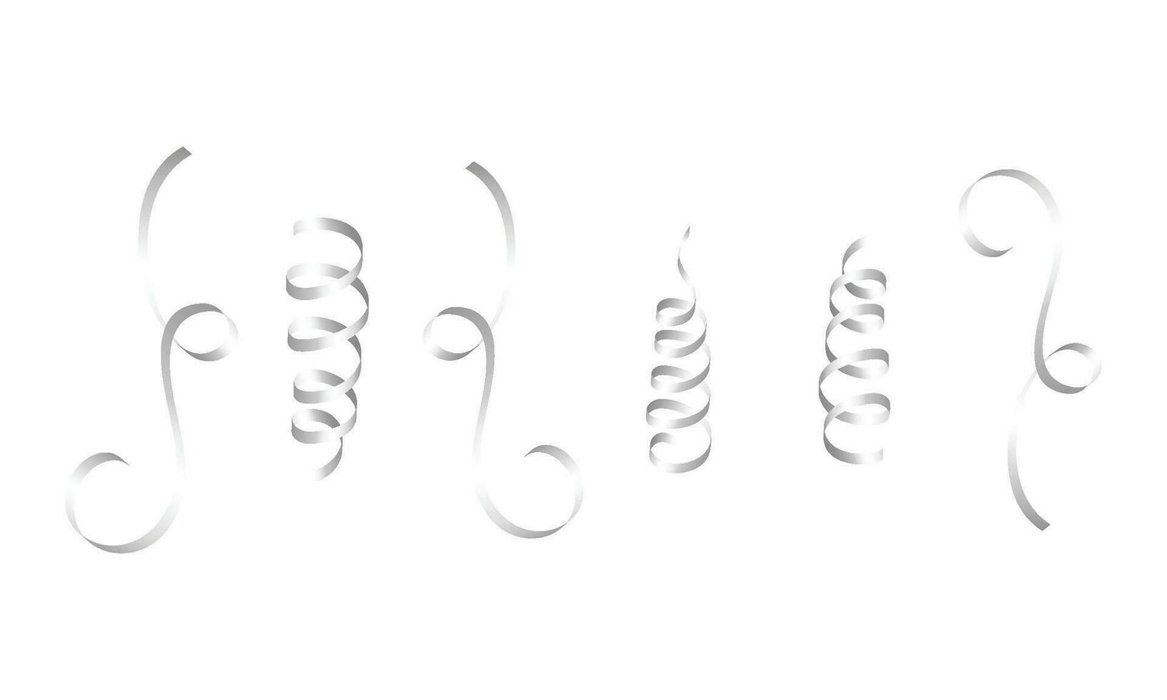 Vector sliver curled ribbons serpentine realistic set