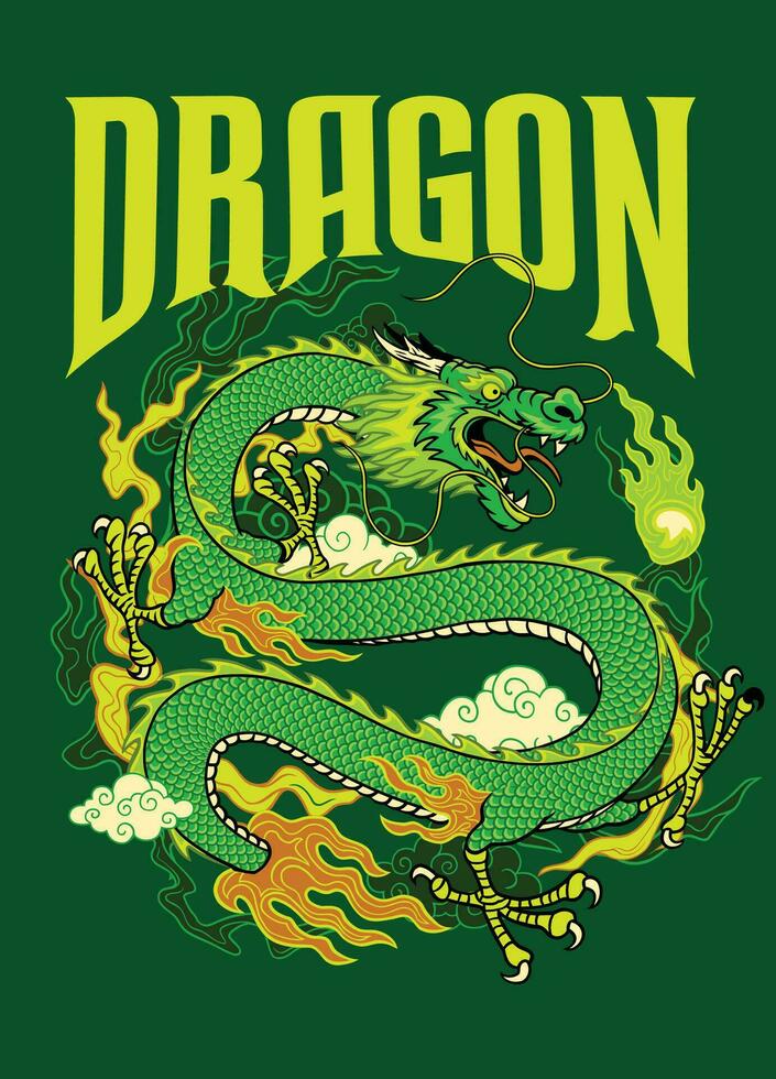 Asian Folklore Dragon Concept Tshirt Design Illustration vector