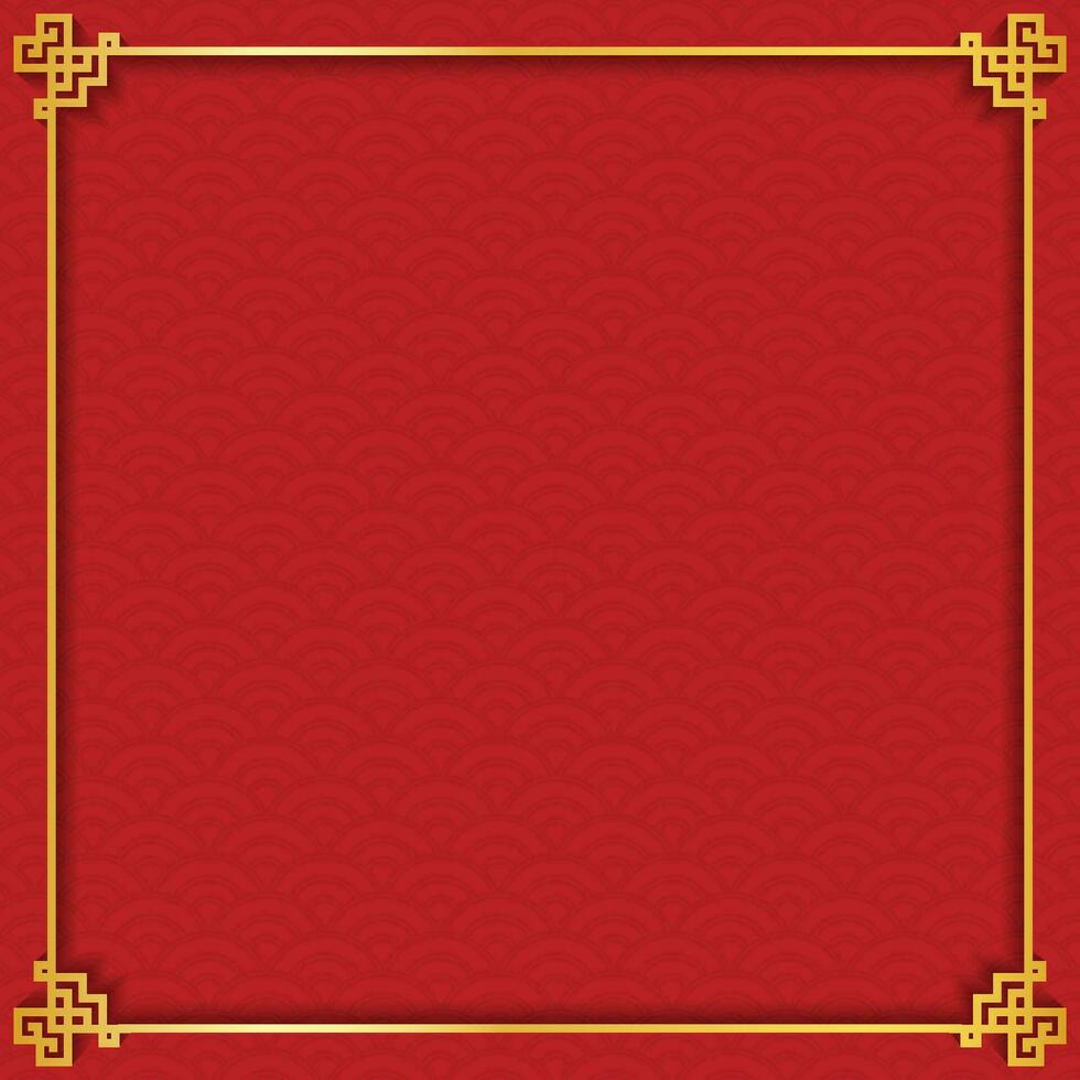 Chinese Frame with Oriental Asian Elements on Red Background vector