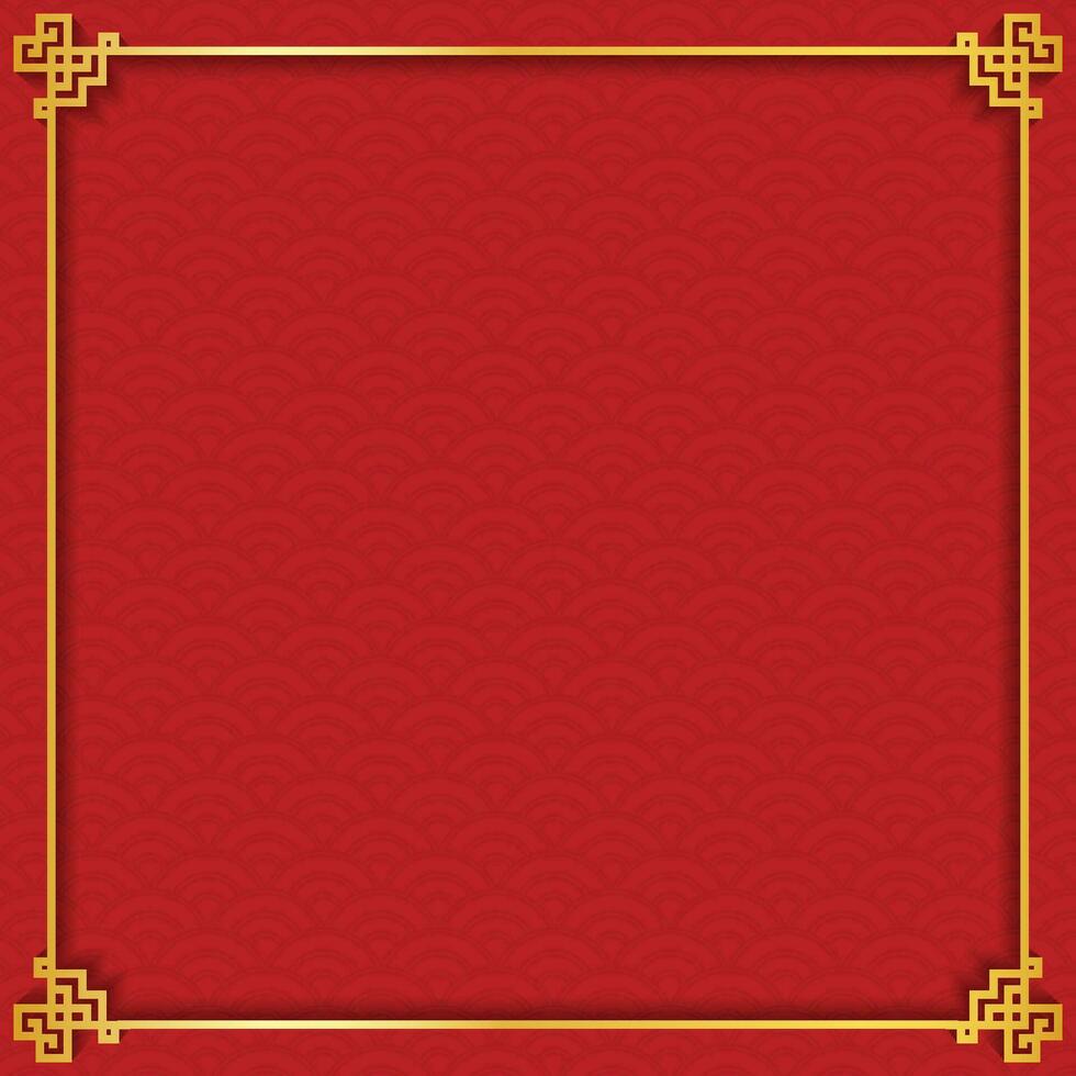 Chinese Frame with Oriental Asian Elements on Red Background vector