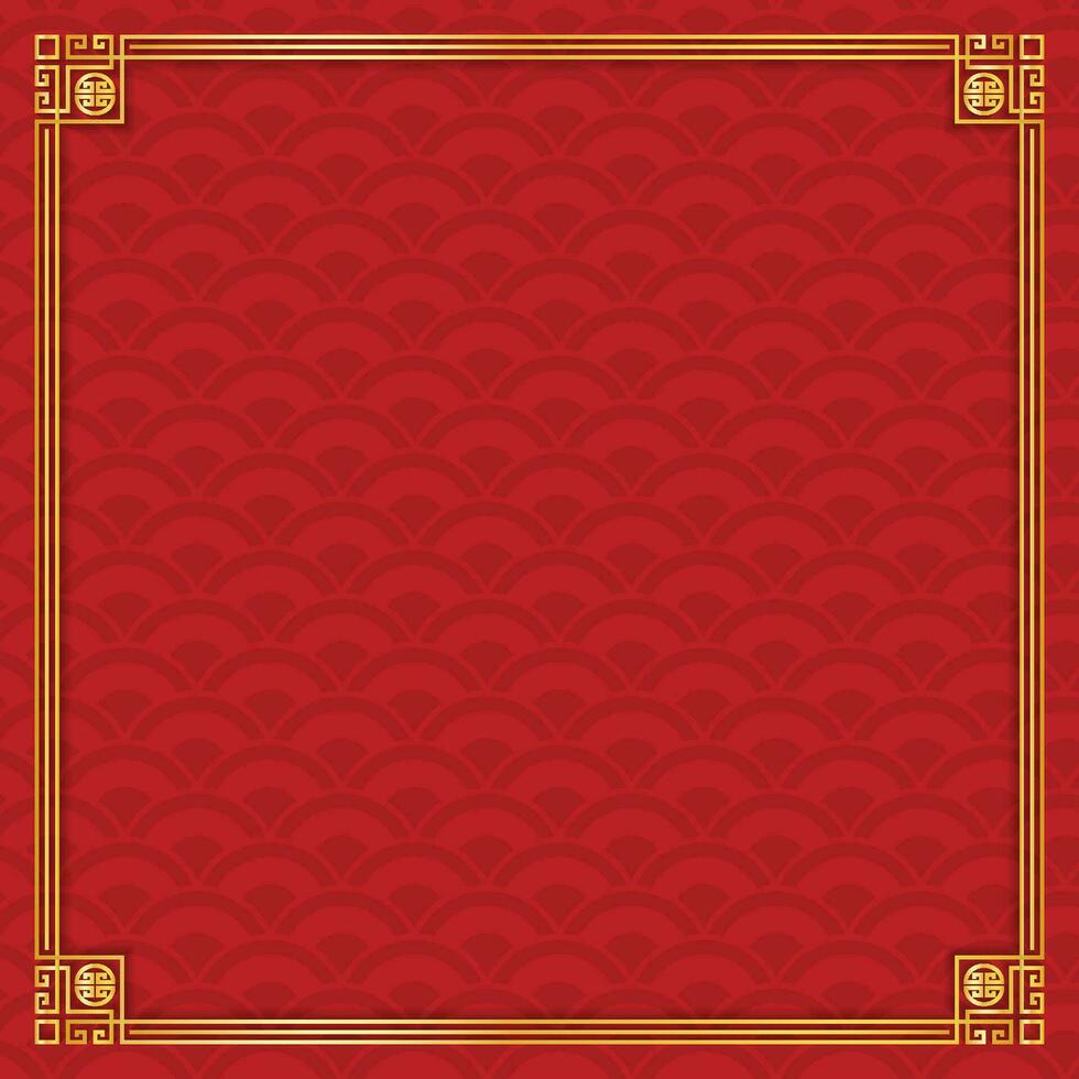 Oriental Asian Frame Border with Elements on Color Background vector