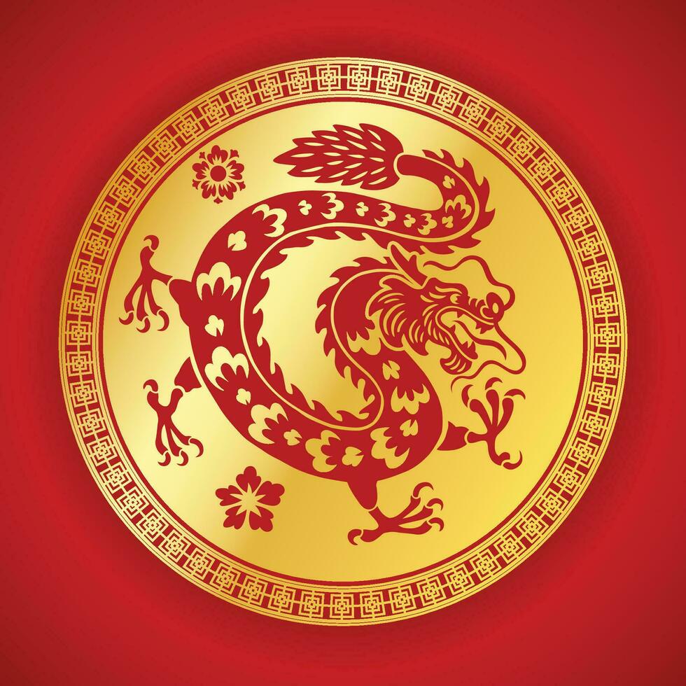Dragon Gold Emblem Symbol of Chinese New Year 2024 vector