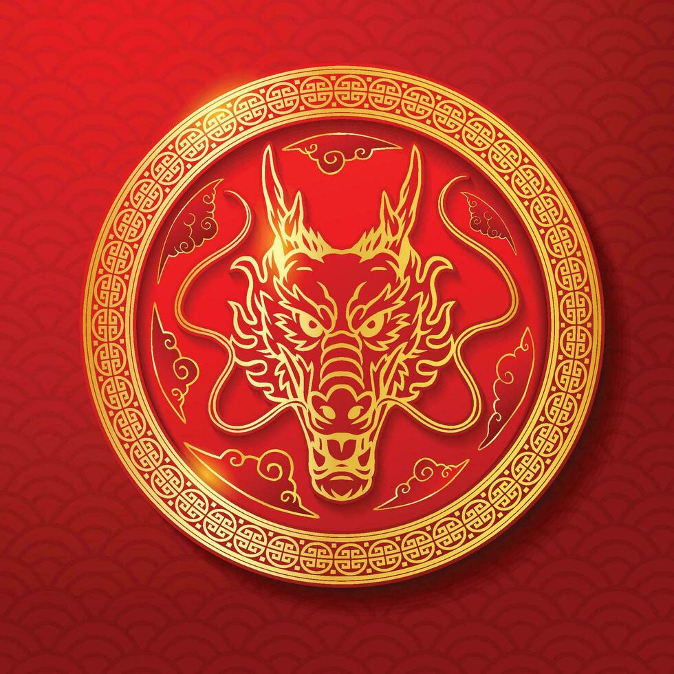 Dragon Head Symbol with Realistic Gold vector