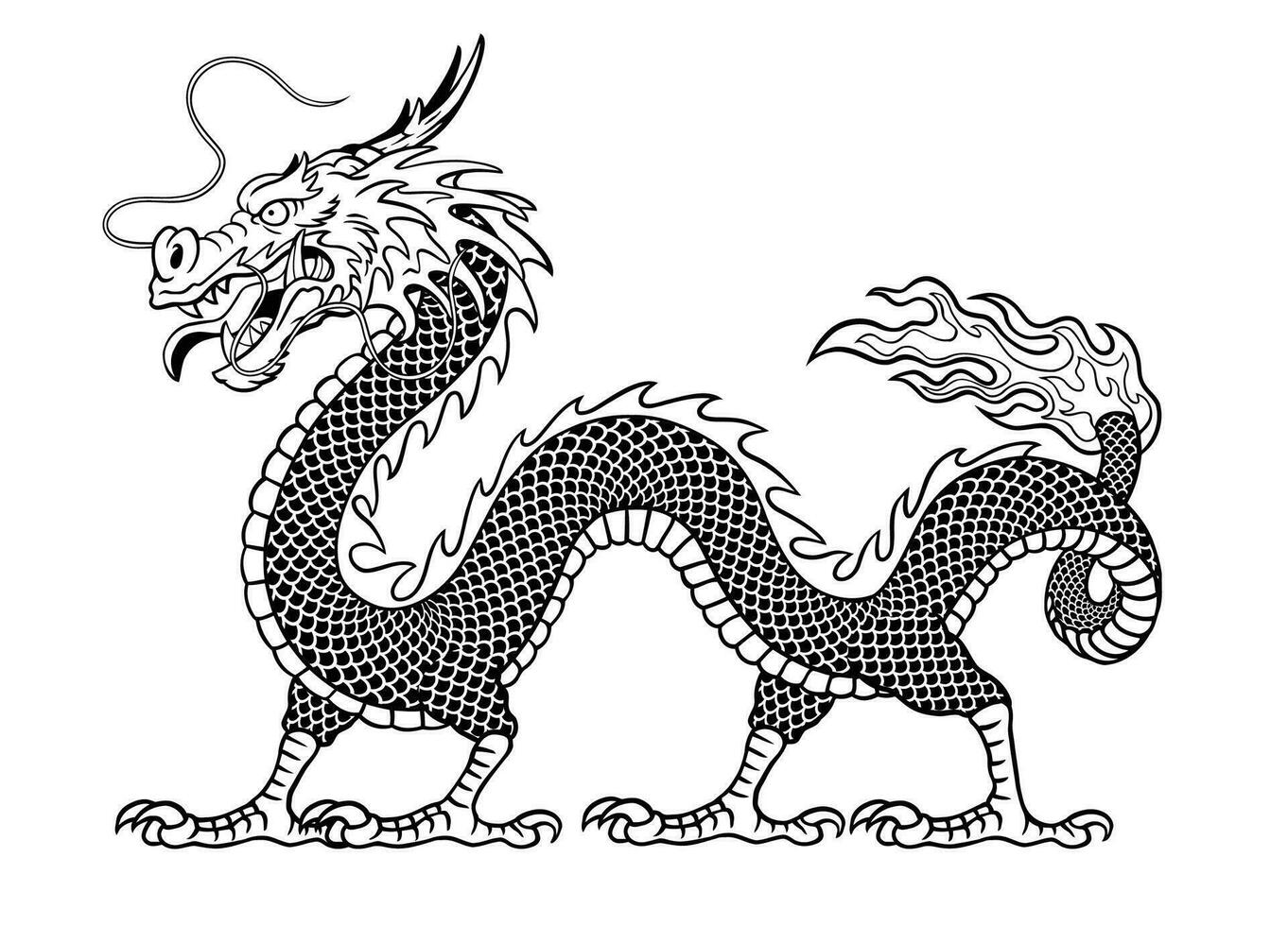 Hand Drawn of Oriental Dragon On White Background vector