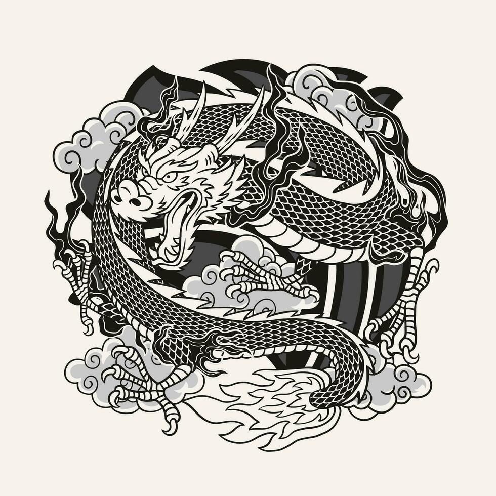 Vintage Style of Dragon Tattoo design vector