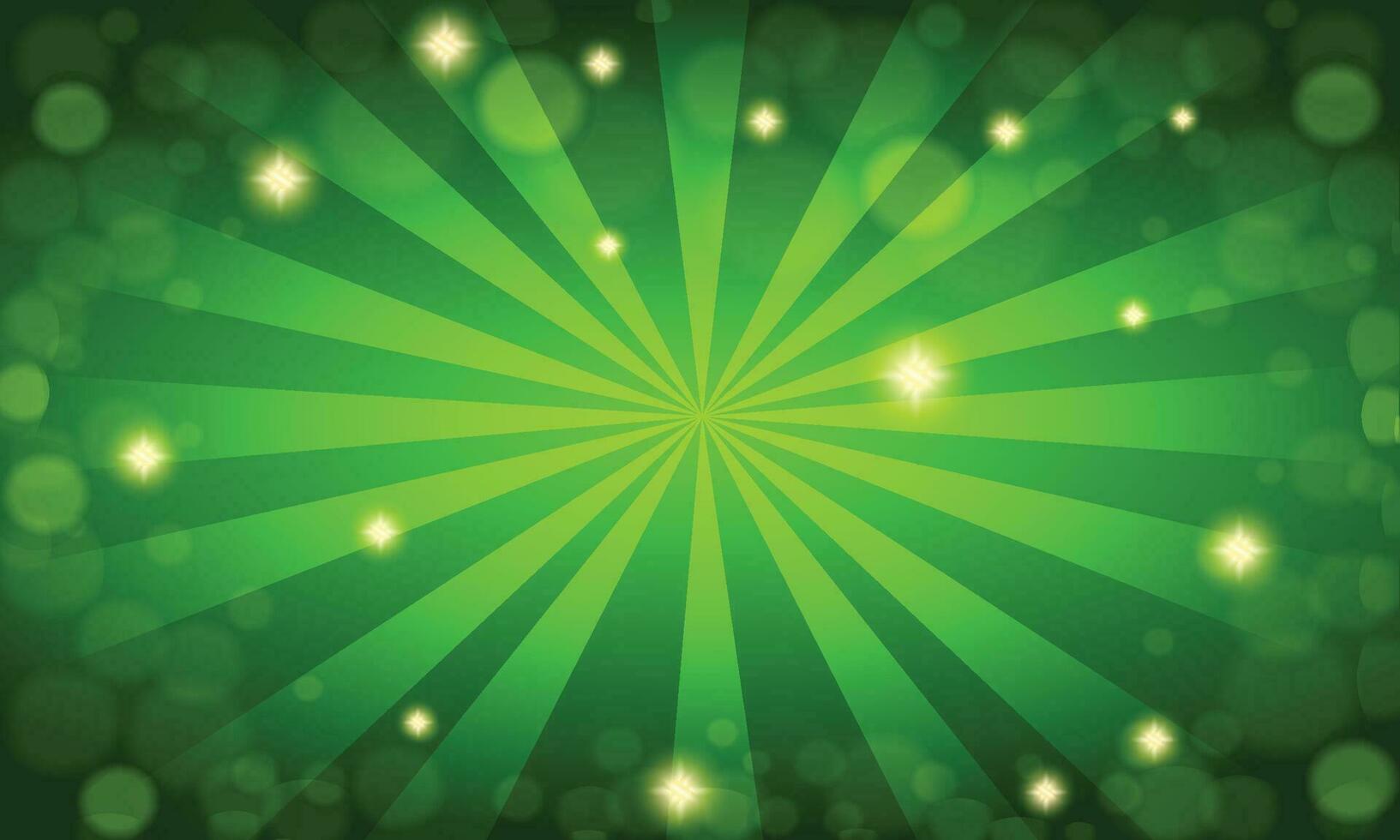 Vector green sunburst with stars background design