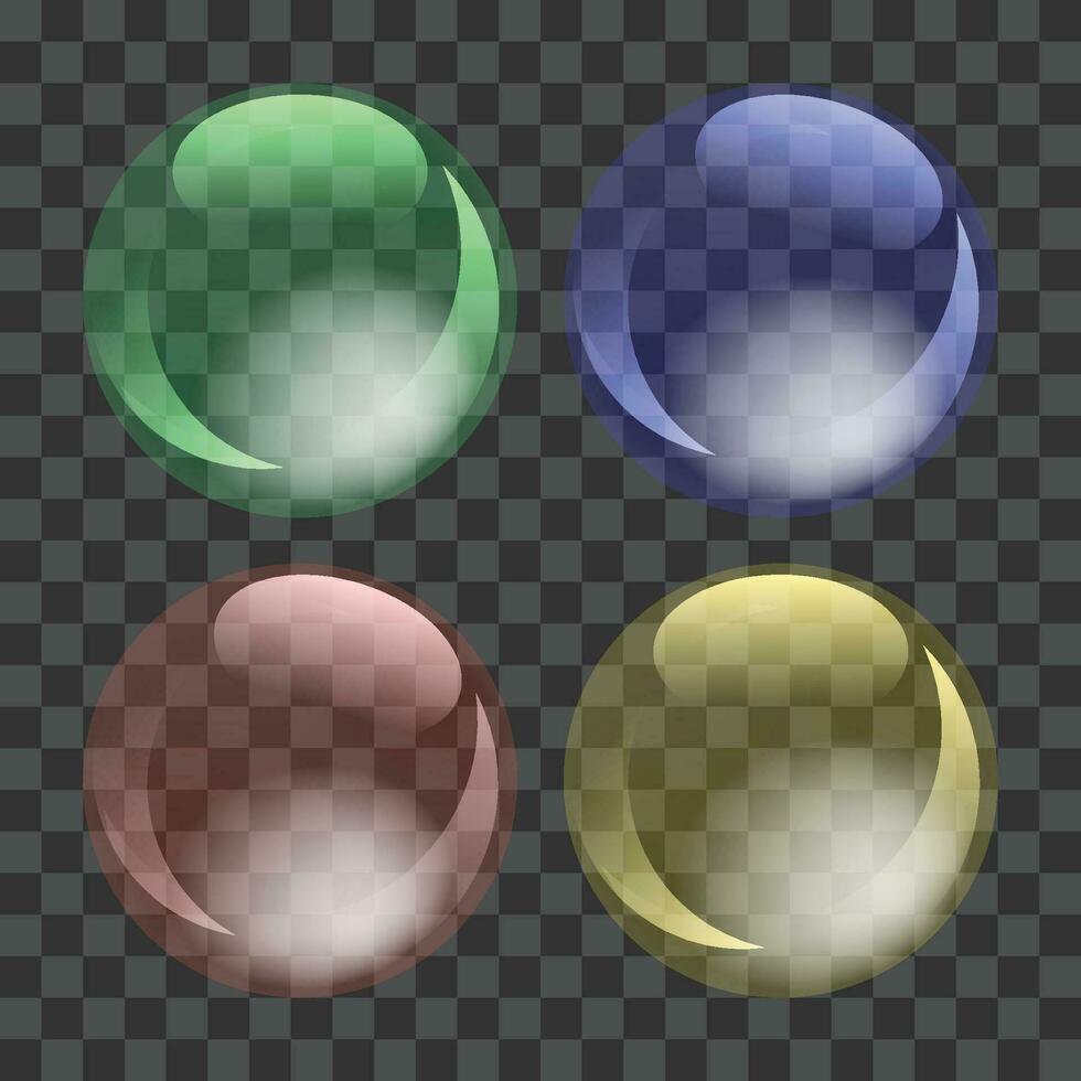 Vector abstract glass color spheres. ball shiny transparent, bubble reflection and glossy