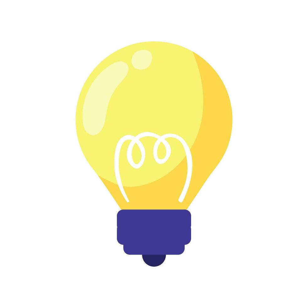 Vector light bulb yellow glowing cartoon vector illustration, idea symbol