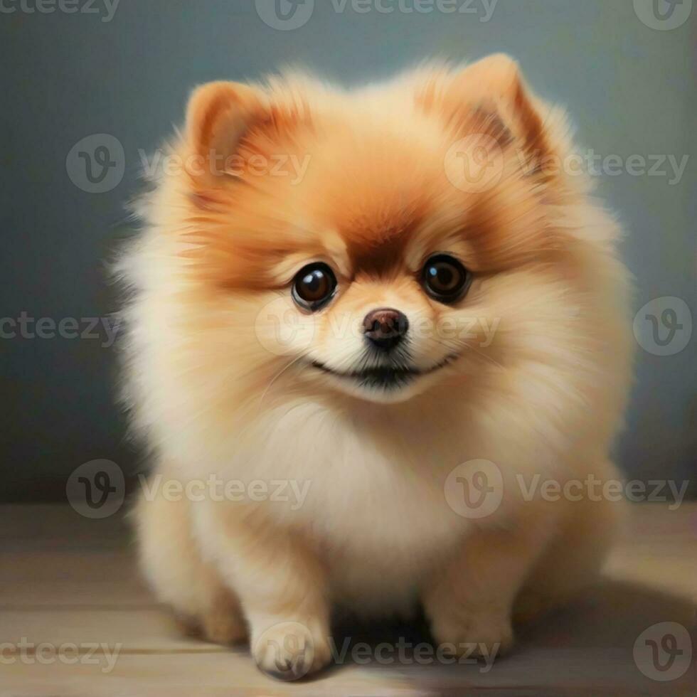 AI generated Pomeranian Spitz dog cute lovely pose smiling fluffy Pomerania spitz with rounded face, very happy AI Generative photo