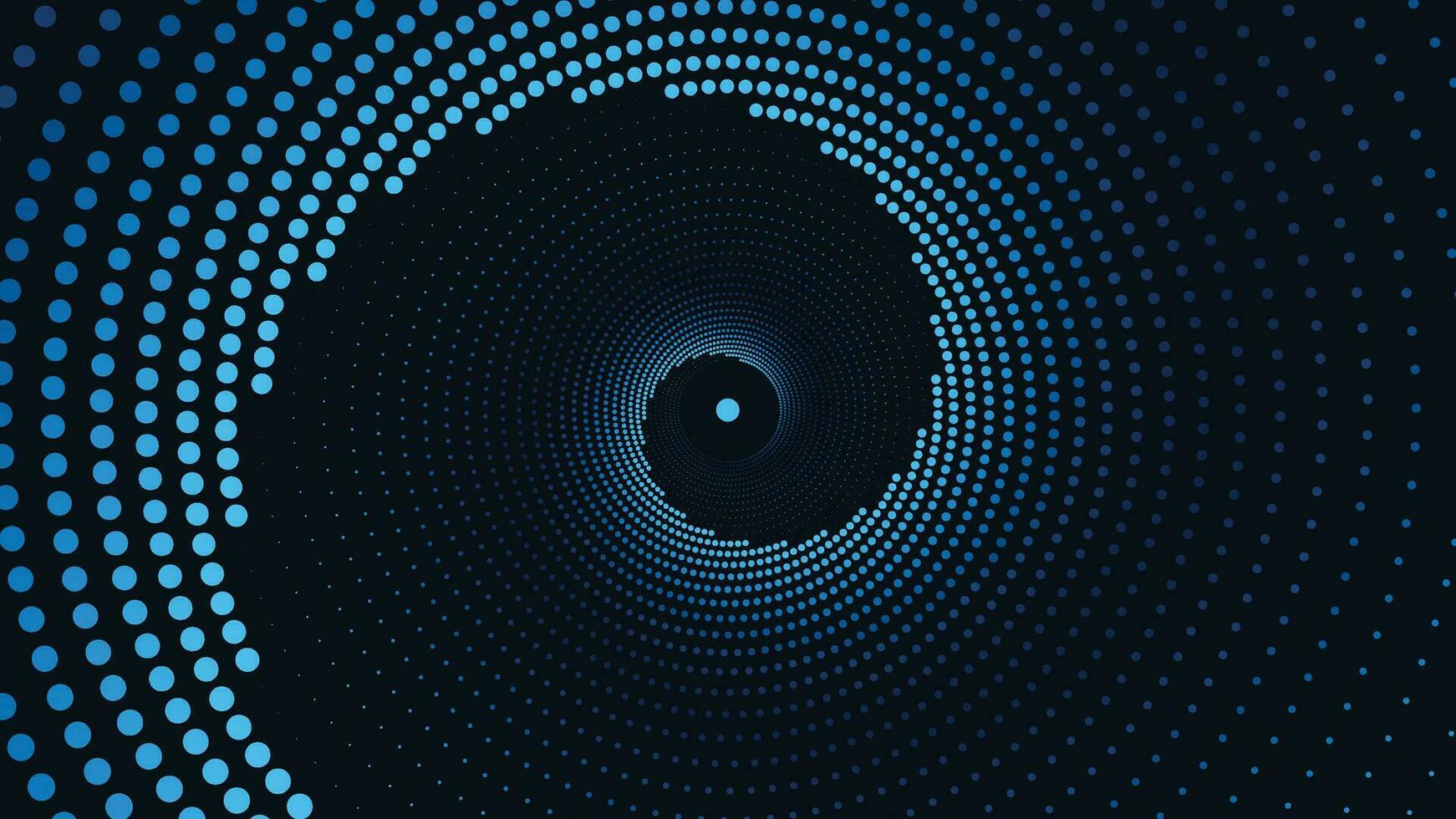 Abstarct spiral dotted spinning vortex background in dark blue. vector