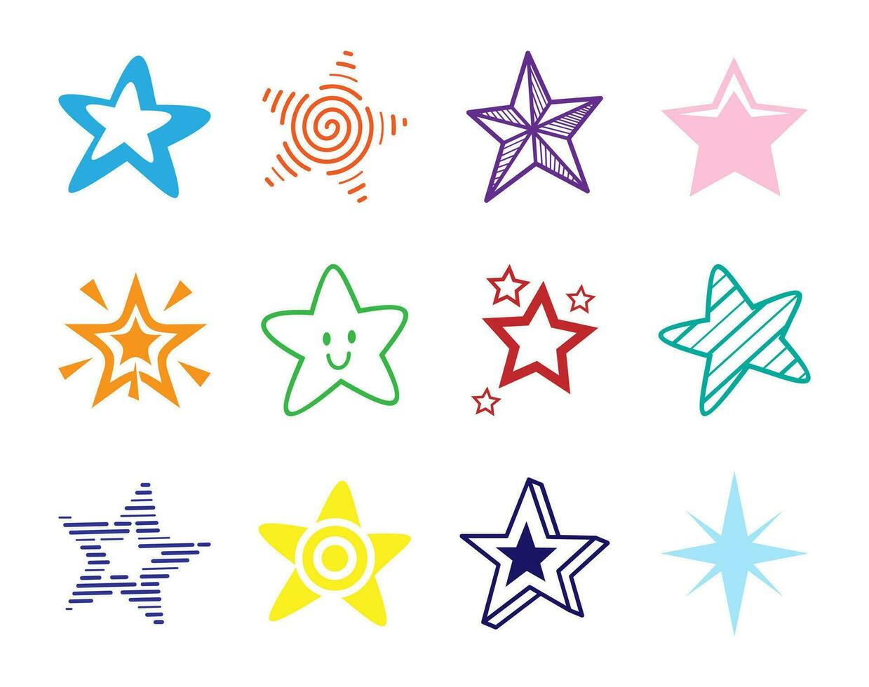 dibujos animados estilo garabatear estrella icono conjunto vector