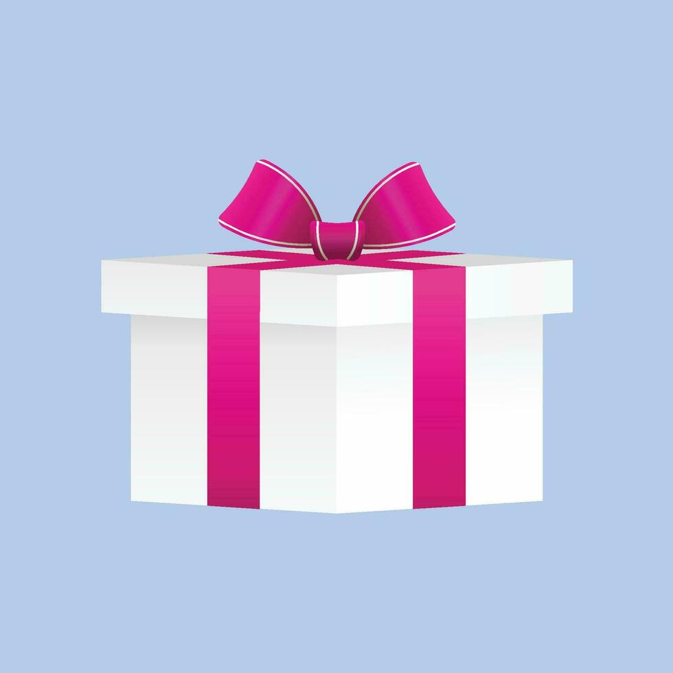 Vector white gift box with pink bow isolated