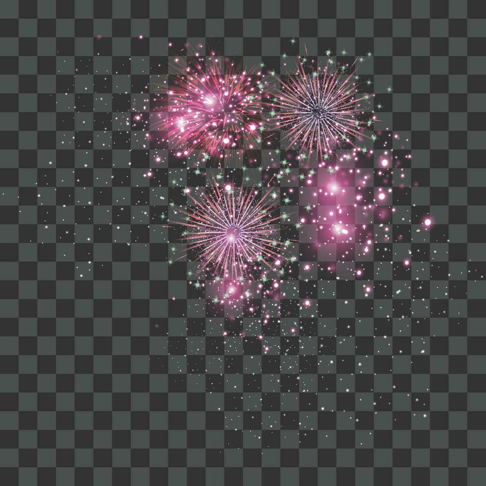 Vector firework animation realistic transparent concept with celebration symbols illustration