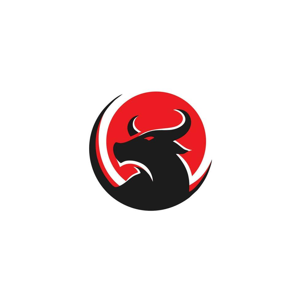 red and balck Bull in Circle Logo Design Inspiration. vector
