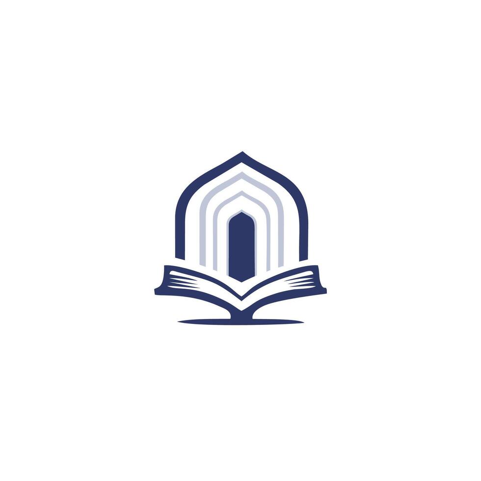 Modern navy Islamic Mosque And Quran Logo flat style Isolated on White Background. Vector Illustration