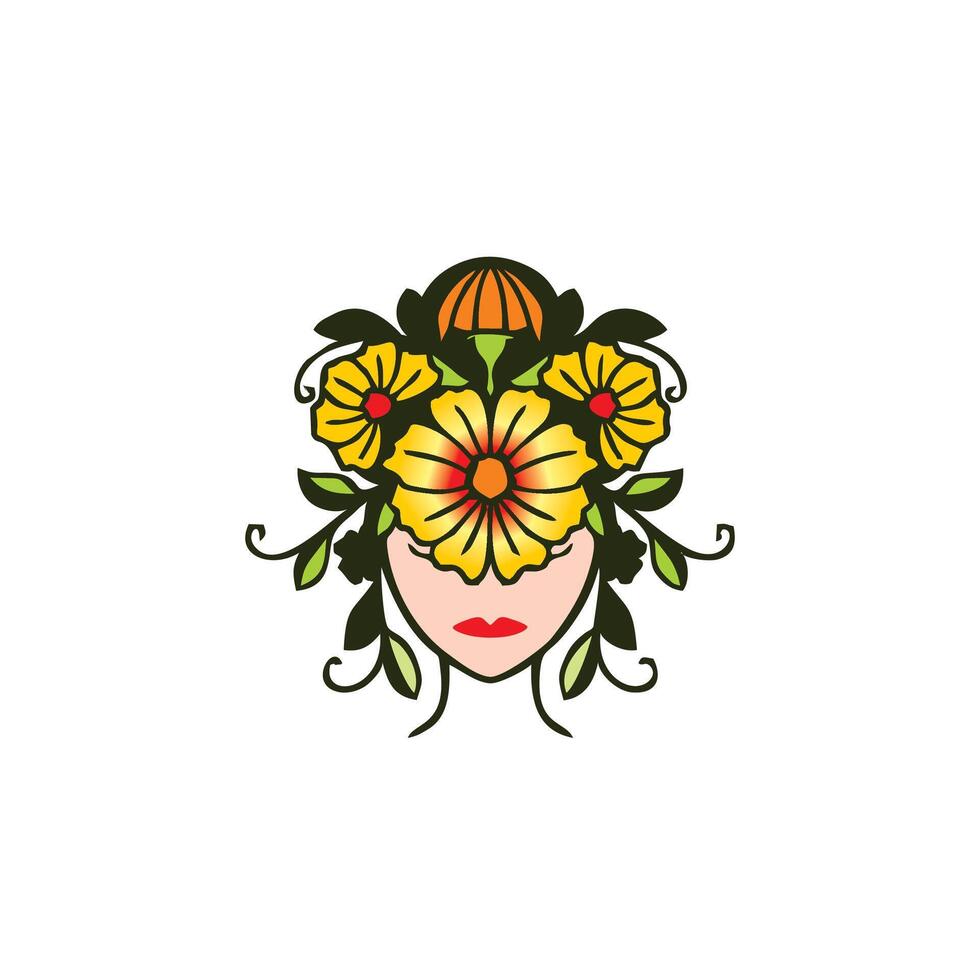 floral hembra logo. ilustración de un mujer con floral accesorios vector