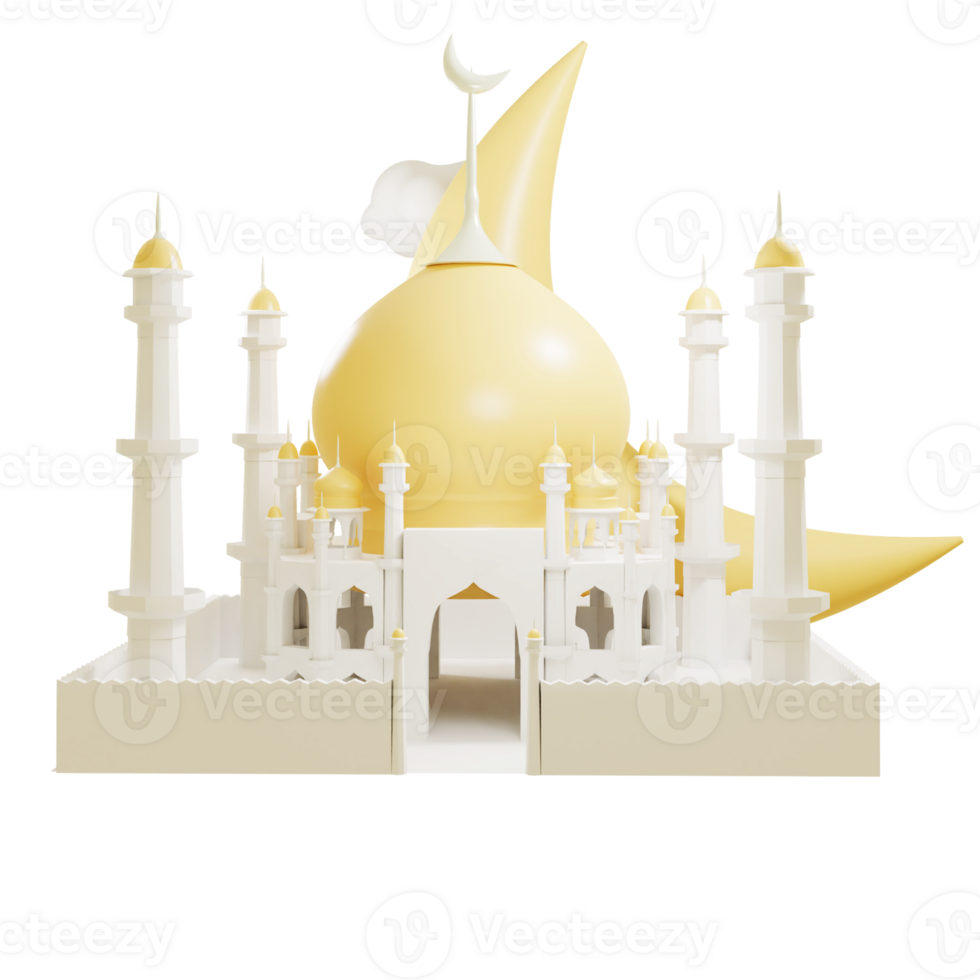 3d illustration of mosque with cloud on transparent background png