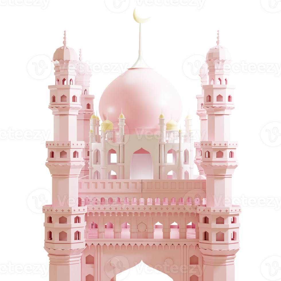 3d illustration of mosque with cloud on transparent background png