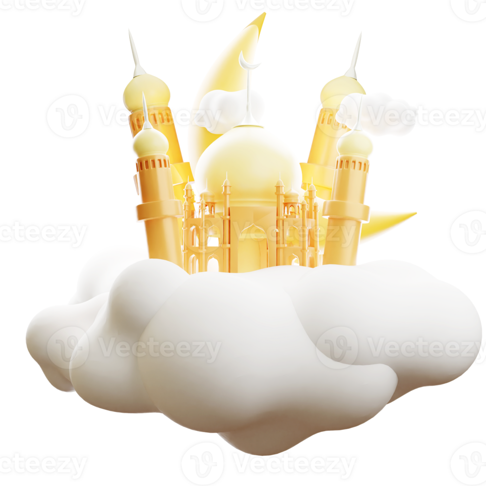 3d illustration of mosque with cloud on transparent background png