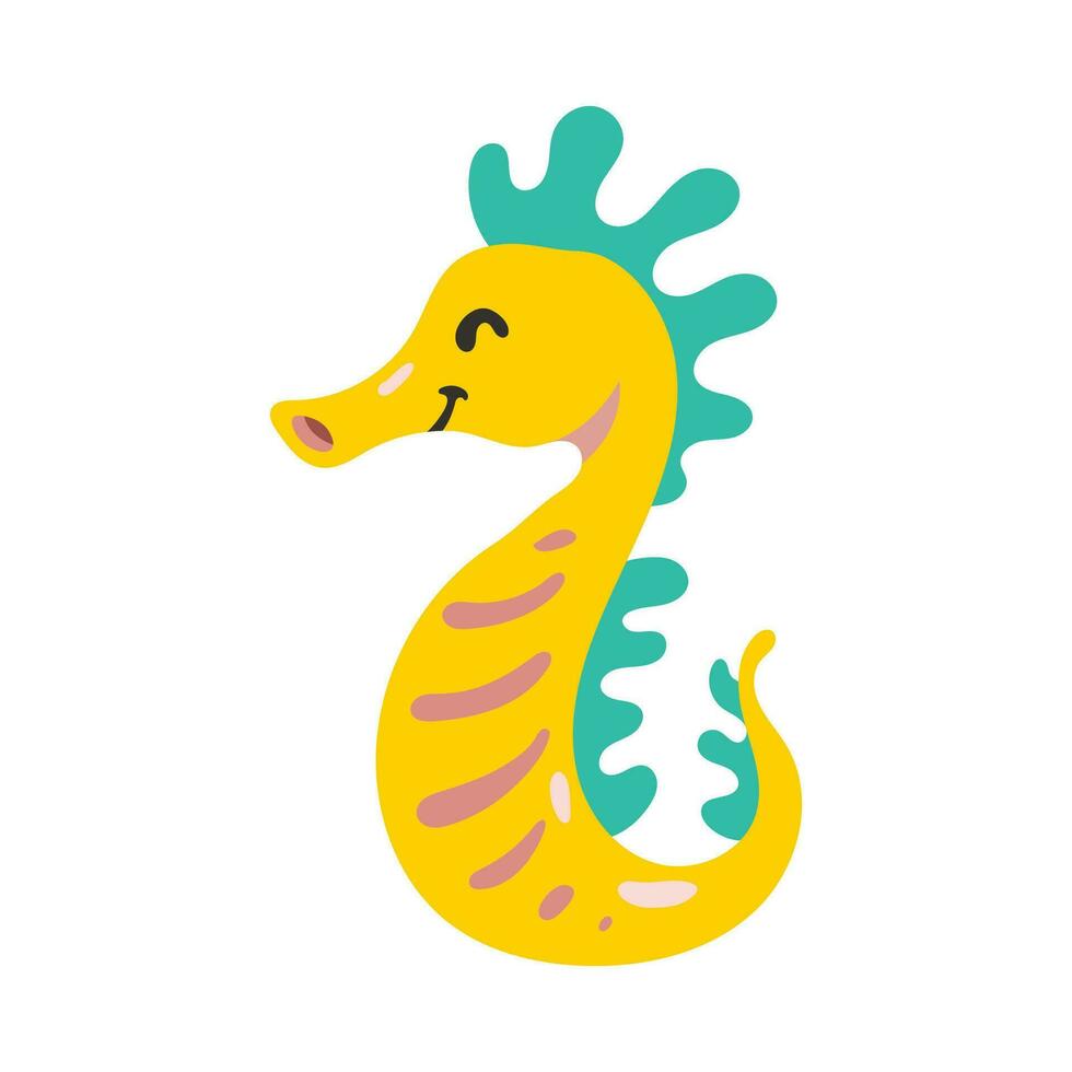 Vector cartoon illustration of cute a yellow seahorse