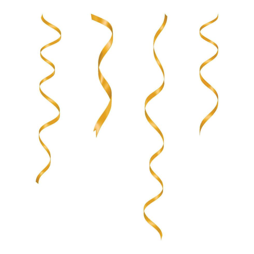 Vector realistic 3d gold silk or satin ribbons set