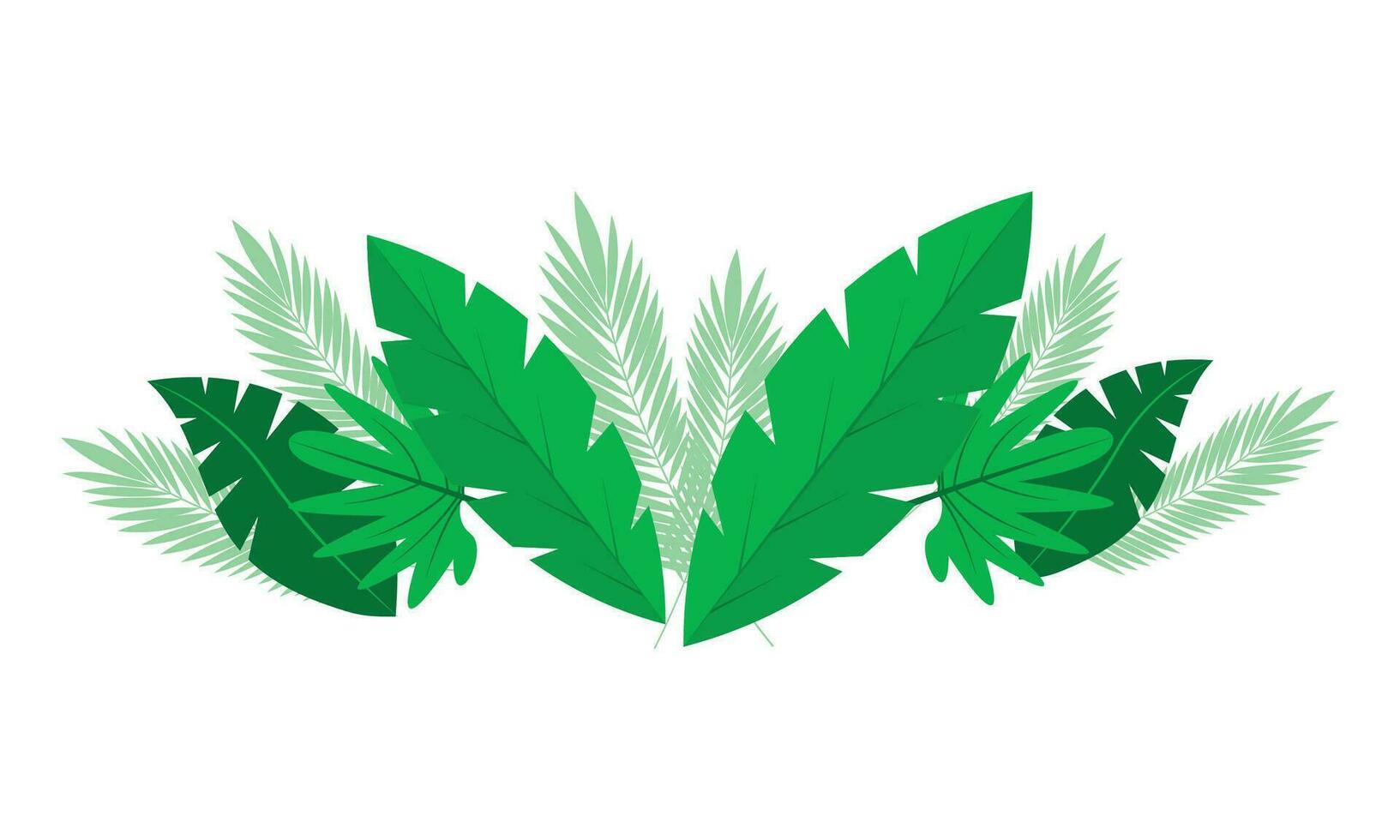 Vector green exotic tropical leaves flat decorative elements composition on white background