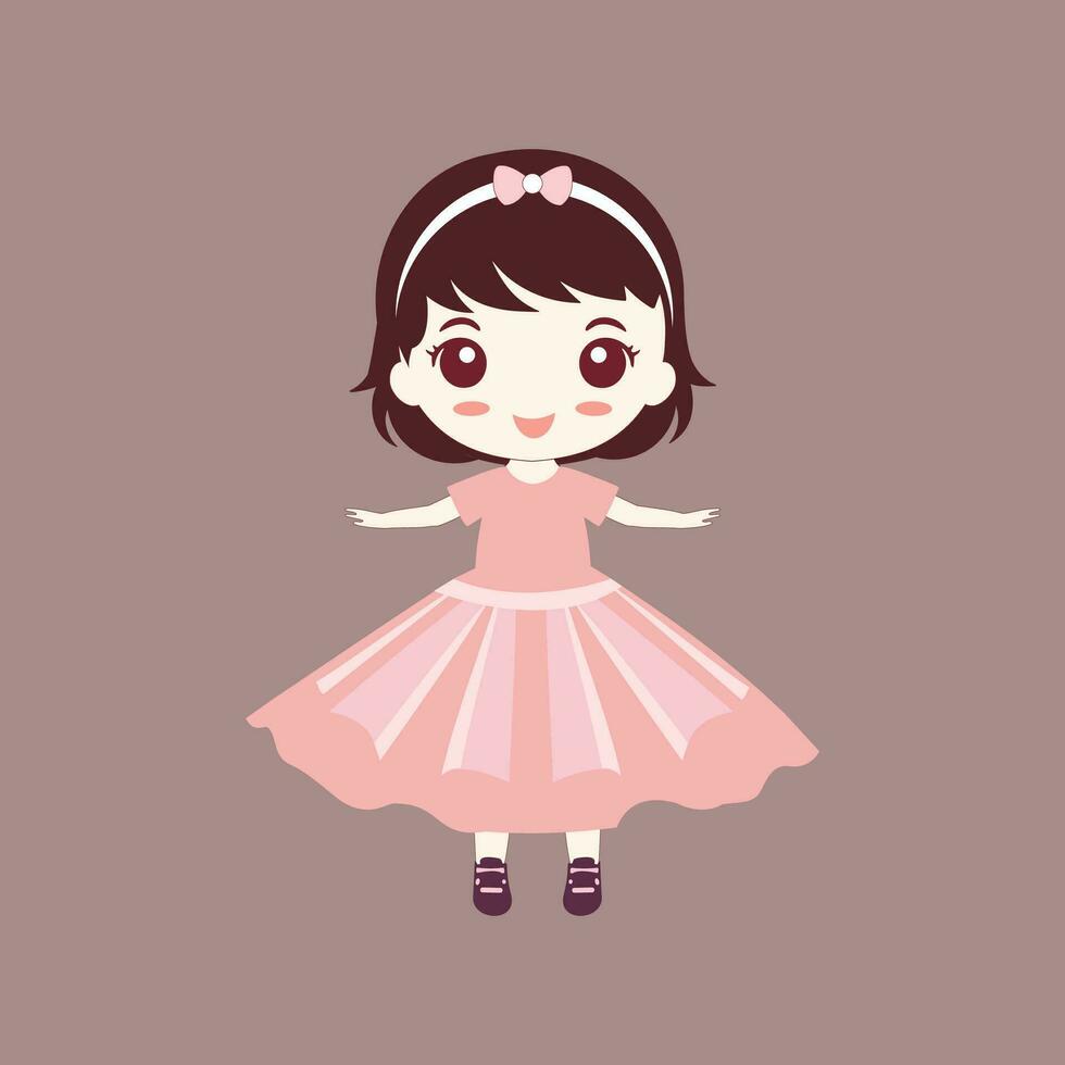Cartoon Chic Pretty Woman Wearing a Cute Dress smiling and dancing Vector Illustration