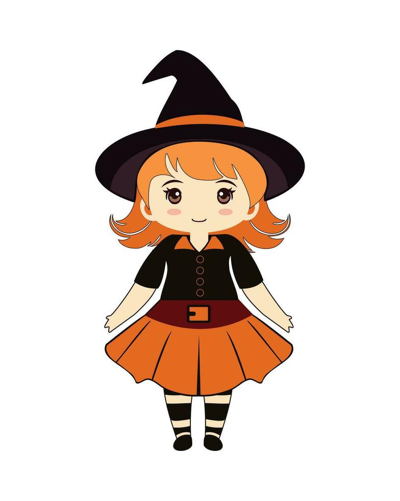 cute witch vector wearing dress and hat orange hair