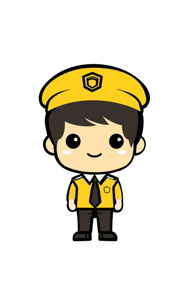 Vector cartoon Cute police man in uniform and smiling isolated white background