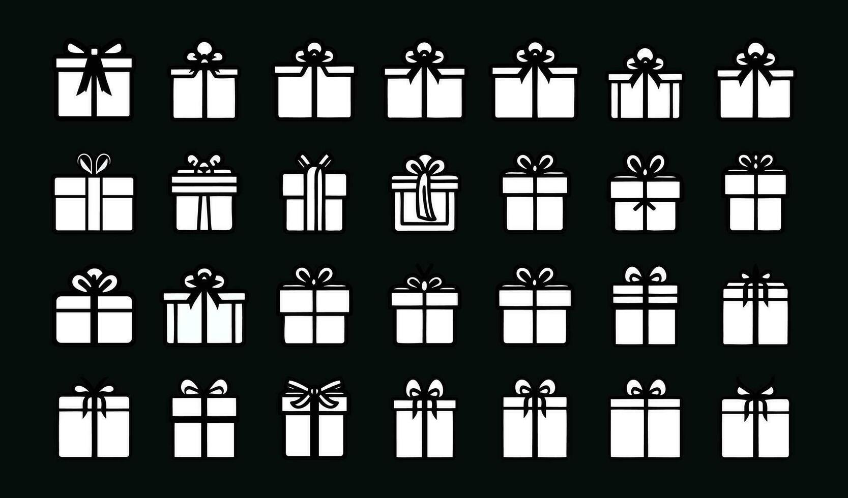 Set of white gift box on black background Christmas gift illustration vector. Surprise present vector