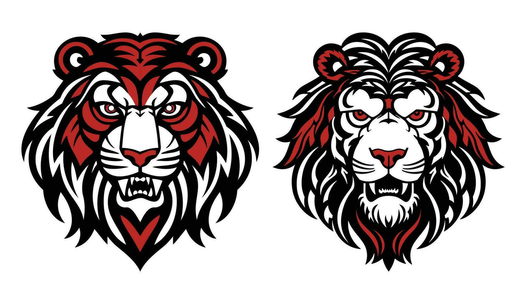 Tigre ira cara con rojo y negro color vector ilustración mascota logo vector