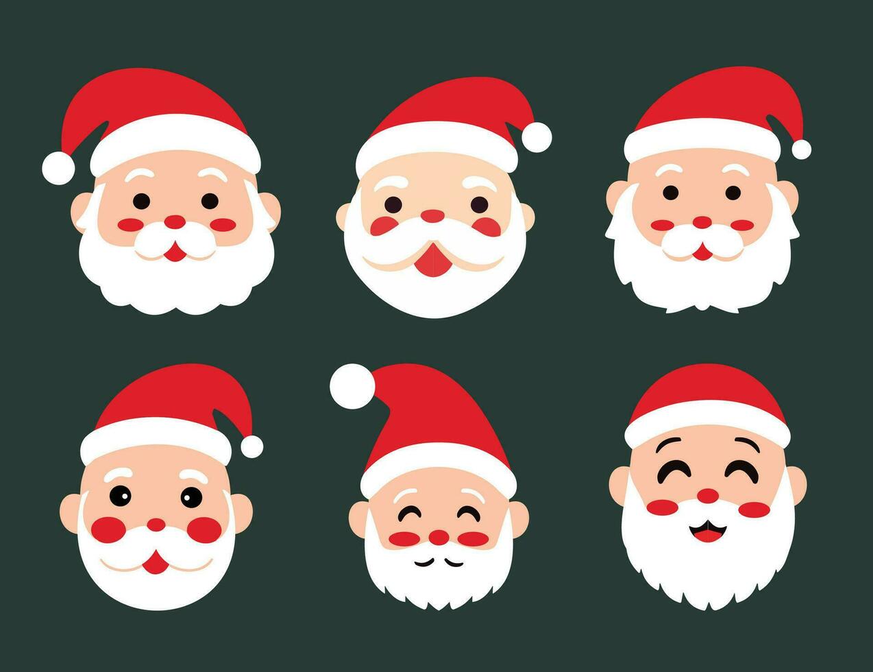 Set of cute santa claus face in flat style Vector Illustration for Christmas Celebrations