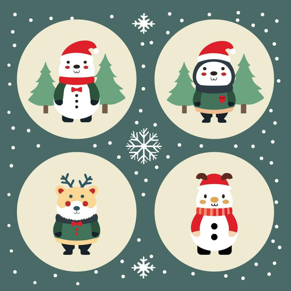 conjunto de linda animal Papa Noel claus vector ilustración