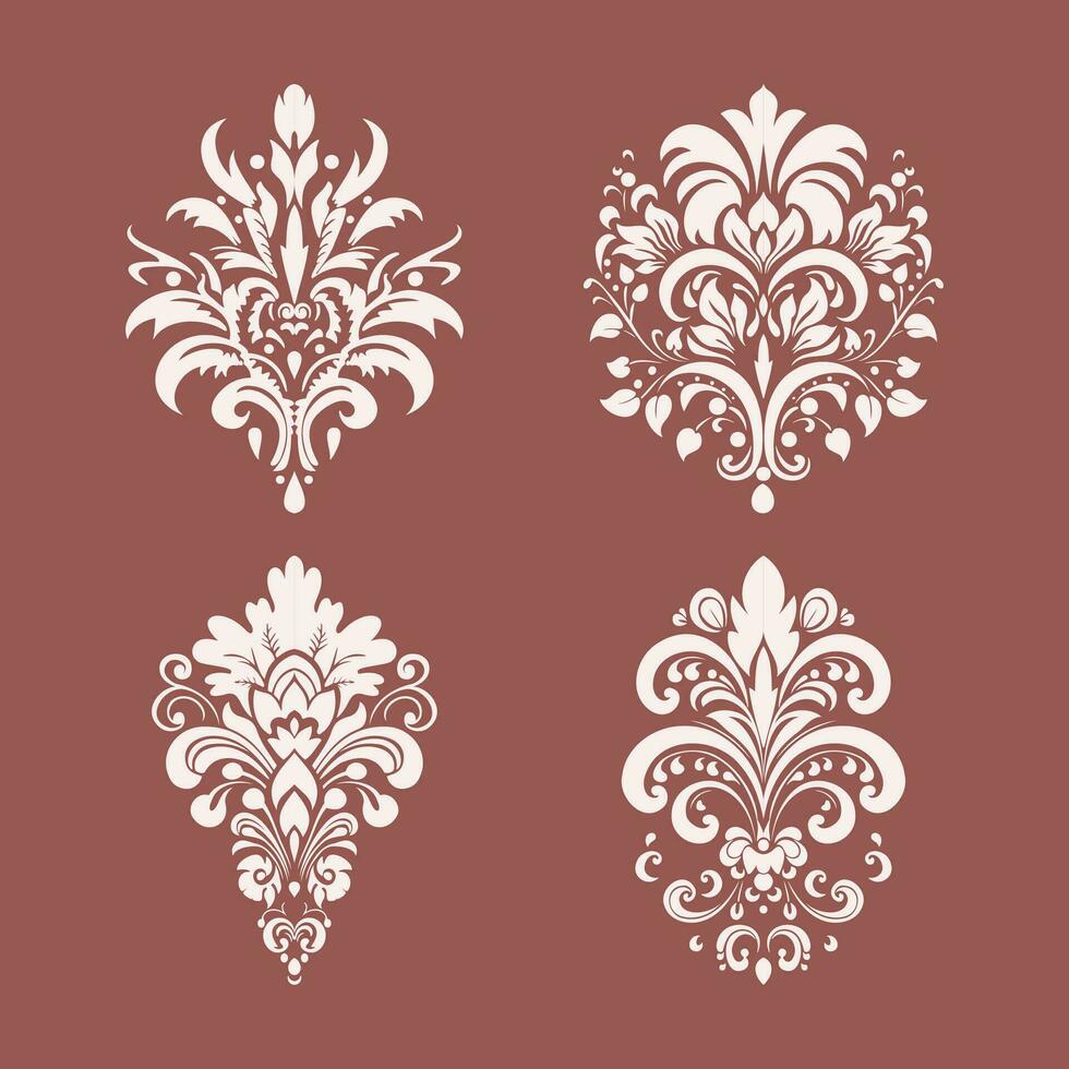 conjunto de Arte grunge Clásico floral de damasco, barroco diseño elementos y adornos vector