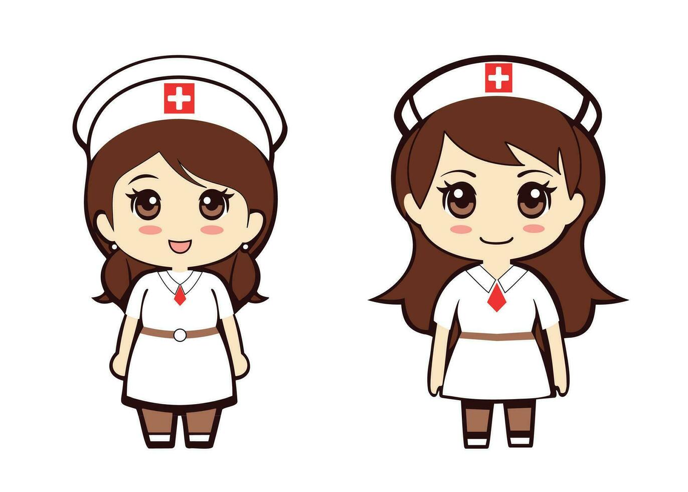 Cute cartoon nurse wearing uniform and hat, white dress, health care concept vector
