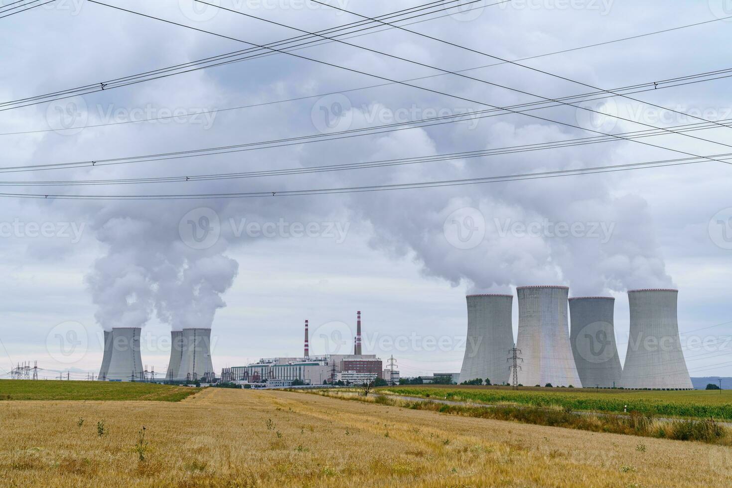 Cooling towers of a nuclear power plant. Nuclear power station Dukovany. Vysocina region, Czech republic, Europe. photo