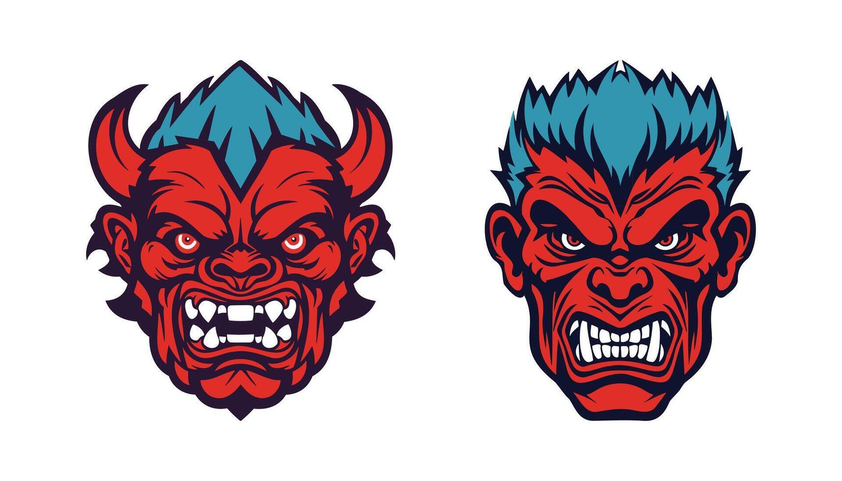 collection of oni mask or face vector illustration isolated white background