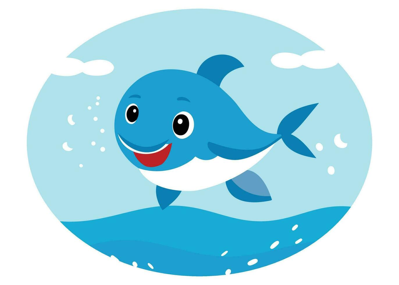linda tiburón. dibujos animados Oceano pescado personaje. con debajo el mar mundo cómic tiburones emociones vector