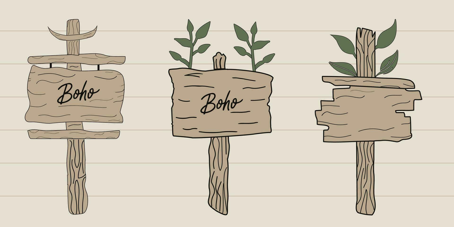 conjunto de varios de madera calle señales o firmar tablero boho estilo vector