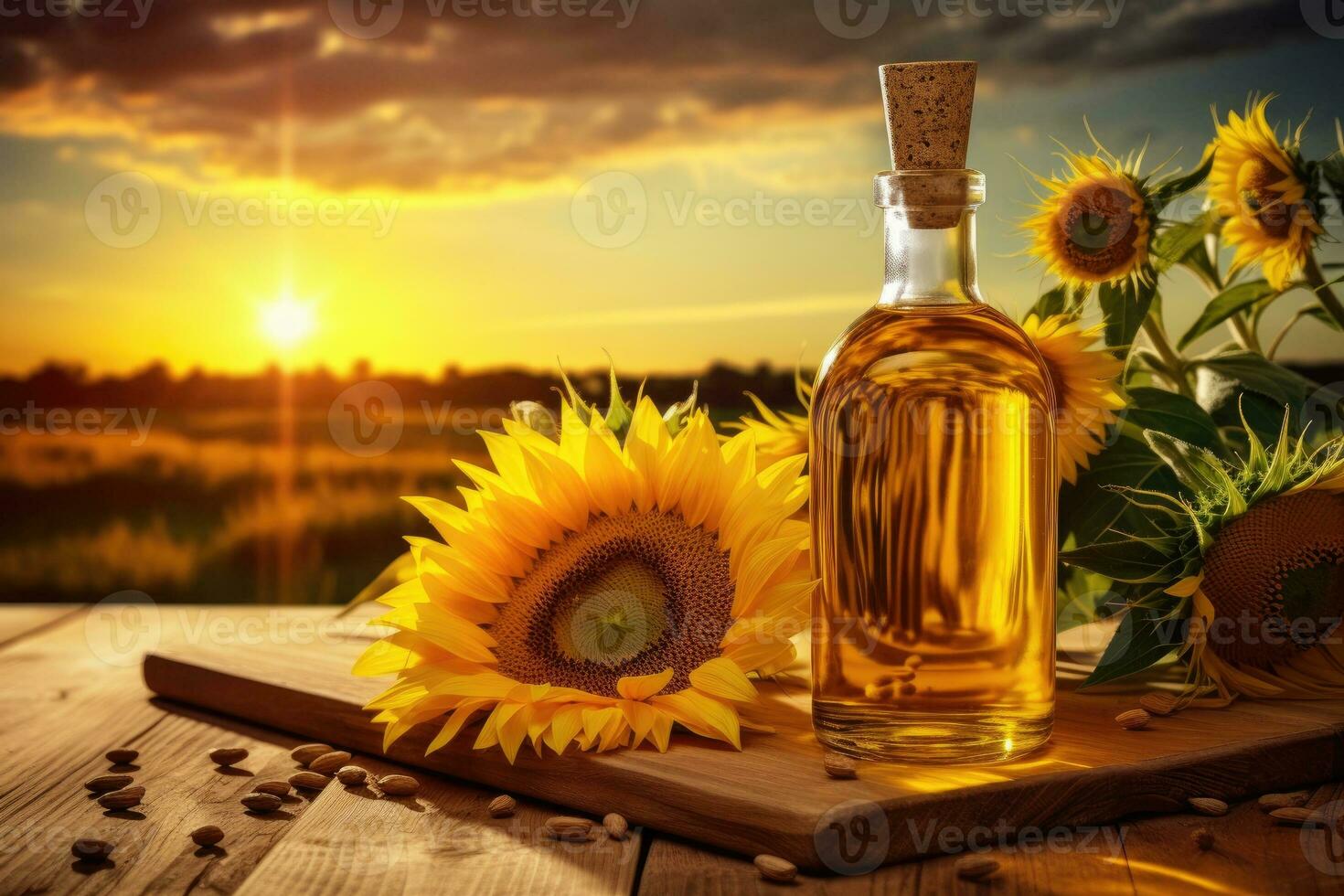 AI generated Sunflower oil and sunflower flowers photo