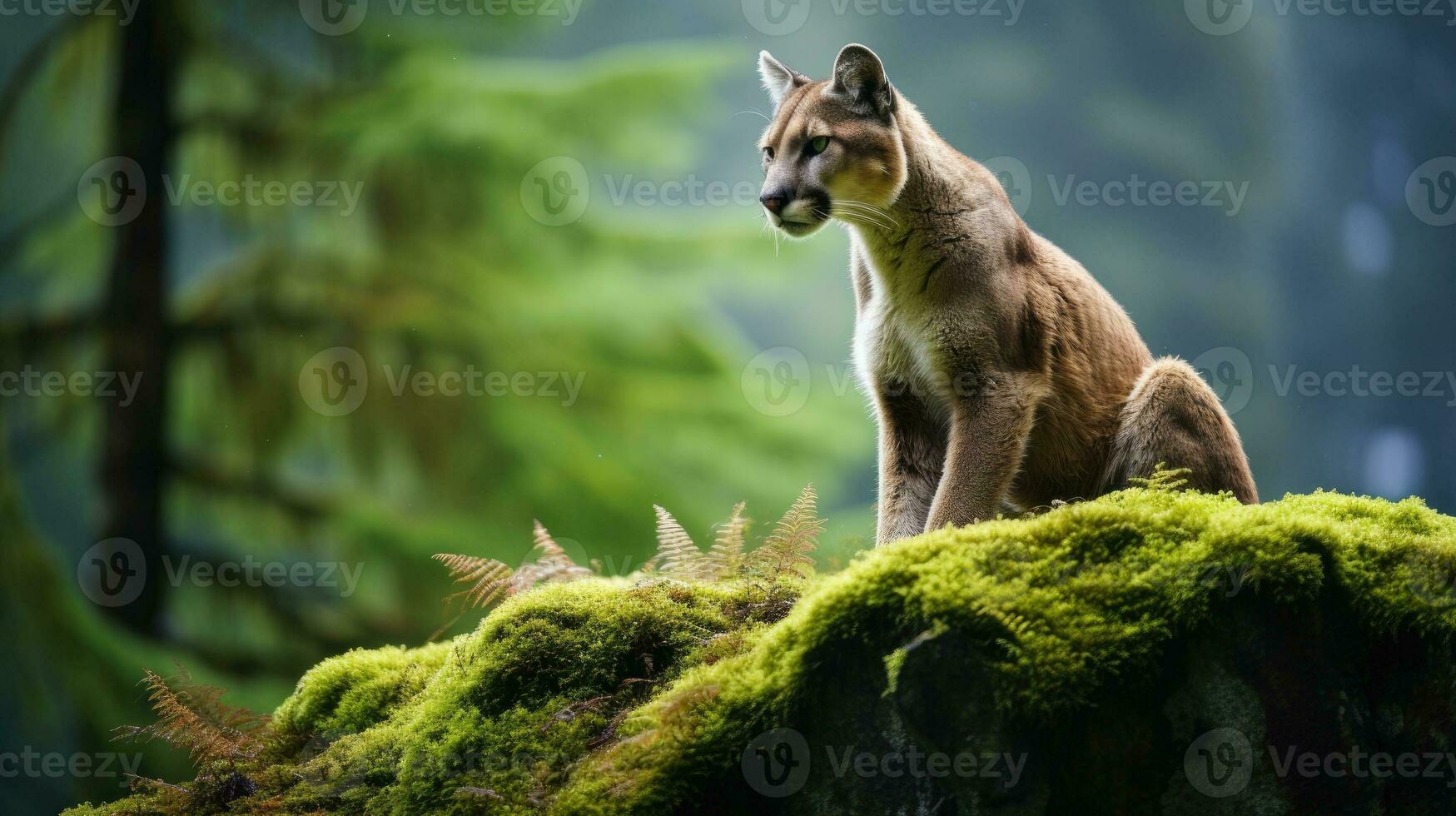 AI generated Cougar in the green forest photo