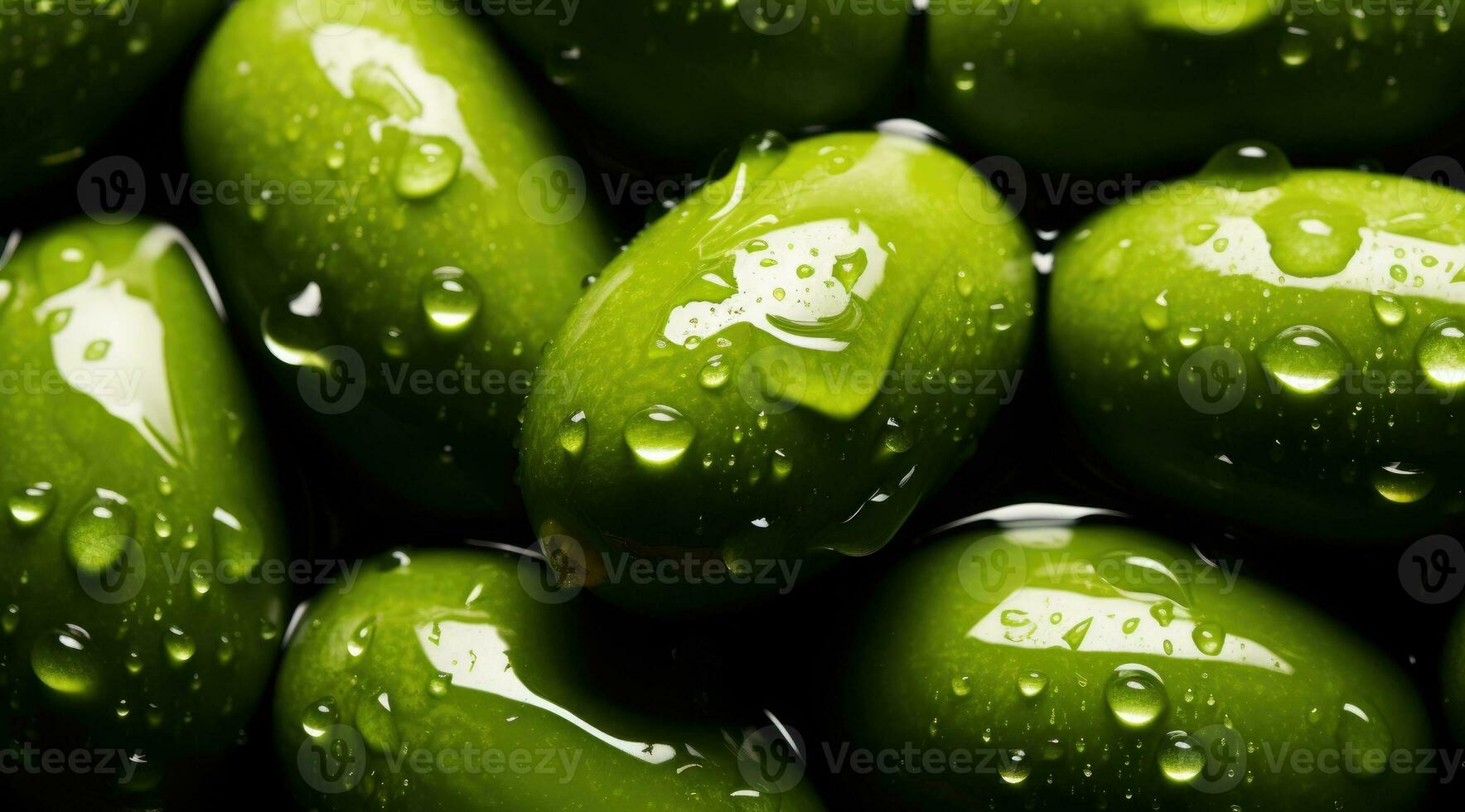 ai generado verde aceitunas con gotas de agua foto