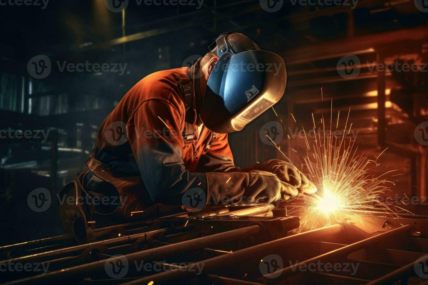 AI generated Industrial welder with torch in the factory photo