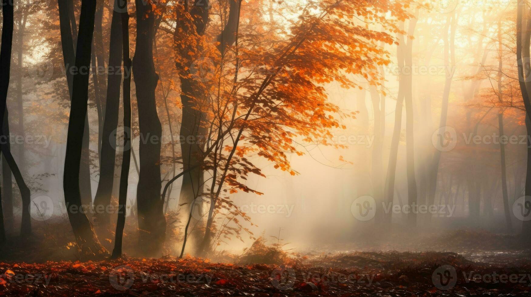 AI generated Magic autumn forest with walking path, beautiful autumn landscape. photo