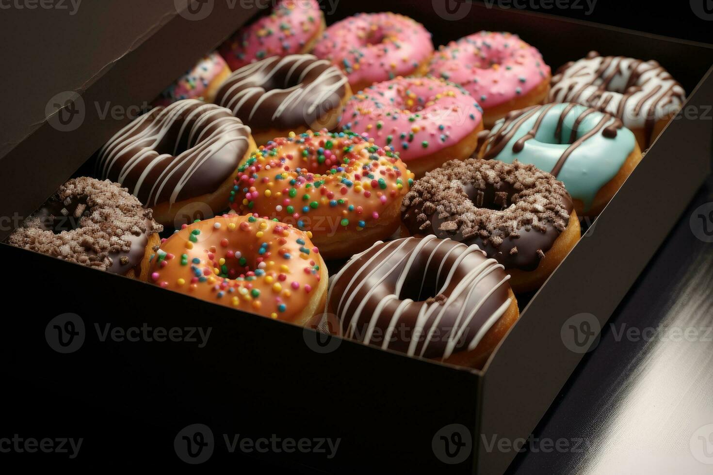 AI generated Paper box with donuts photo