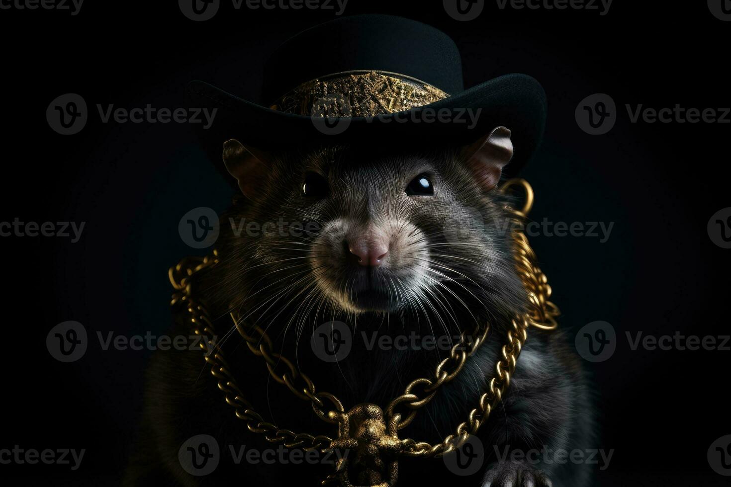 AI generated A rat in a hat and with golden chains photo